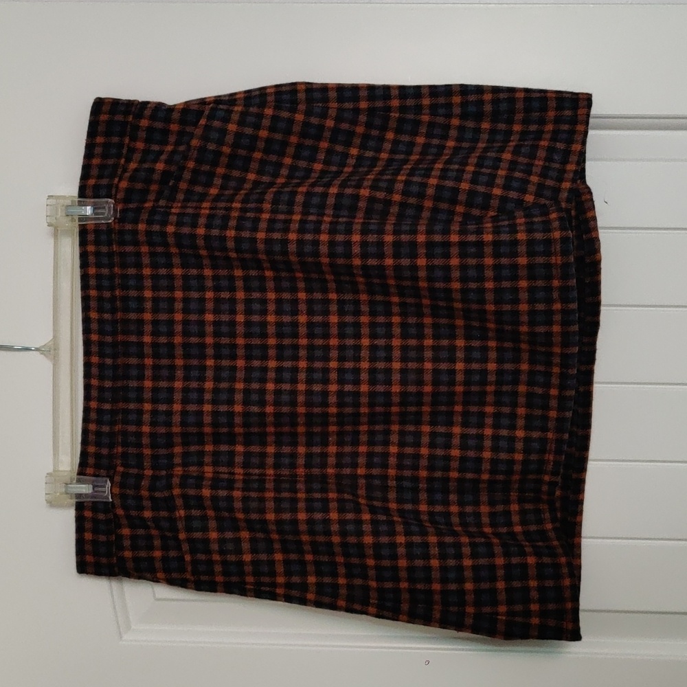 Loft 14 Plaid Orange Gray Mini Skirt